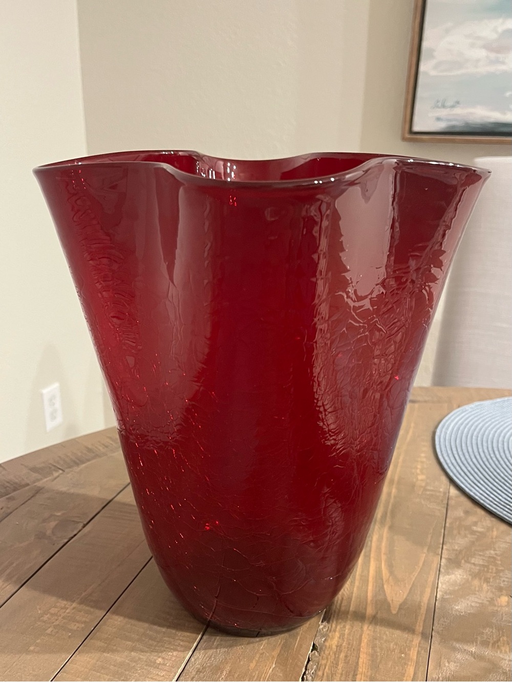 Blenko 404M Crackle Glass Vase Ruby Red 10.75” hand-blown American art glass